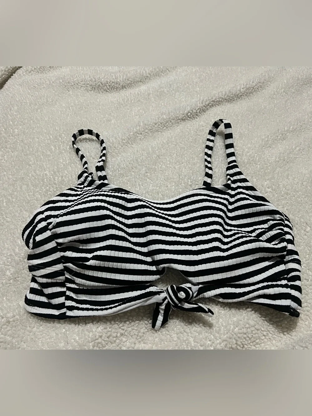 Xhilaration Black and White Striped Tie-Front Swim Top